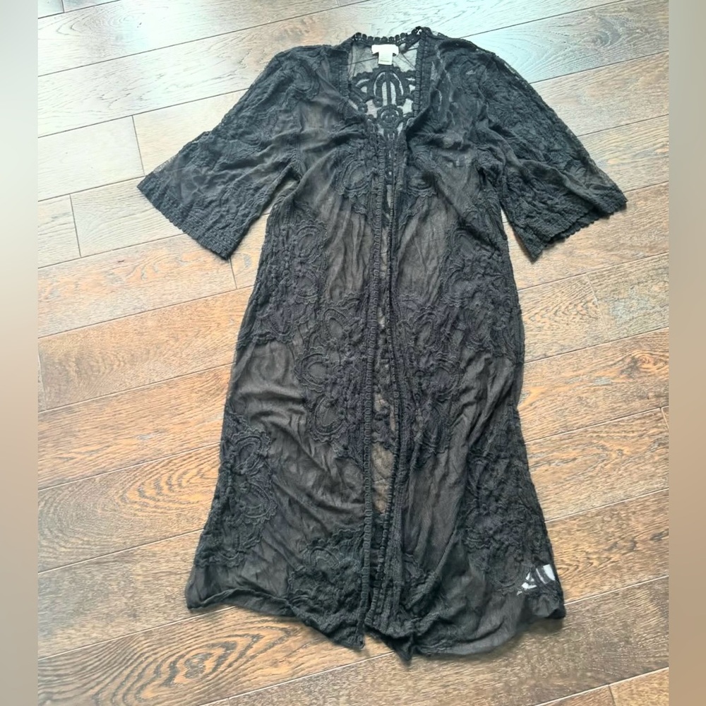 Rachel Zoe Charcoal Black Lace Kimono with Flared Sleeves